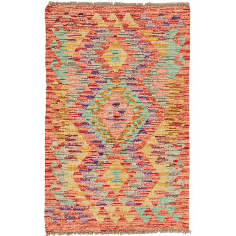 Rug Kilim Afghanistan 63x99 Peach Coral Yellow