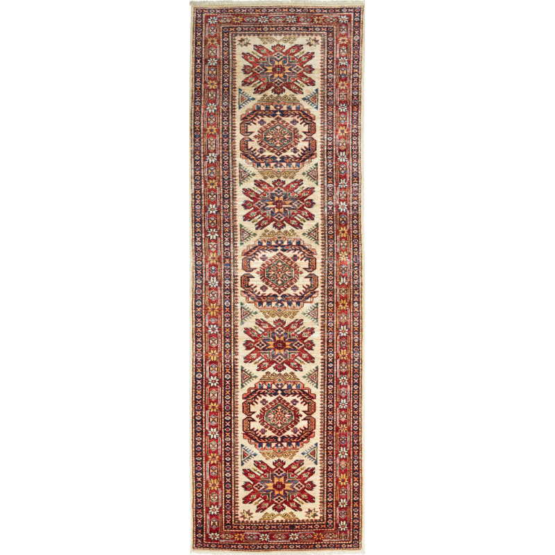 Tappeto Kazak Fine Pakistan 78x267 Crema Rosso