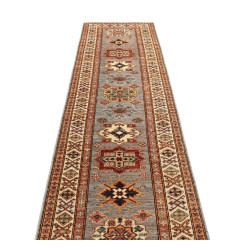 Tappeto Kazak Fine Pakistan 83x291 Grigio Blu R