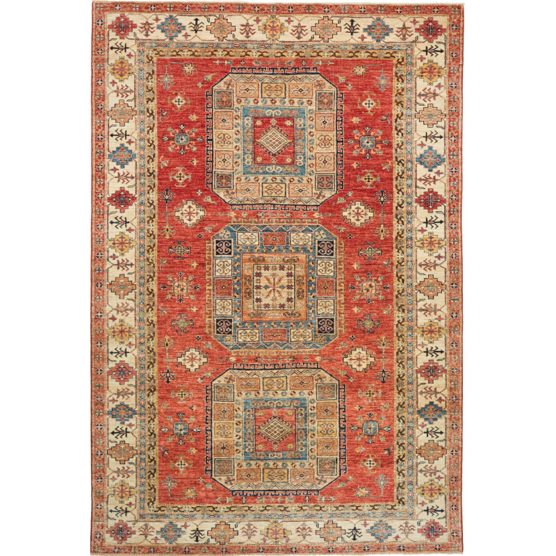 Tappeto Kazak Fine Pakistan 200x300 Rosso Terra