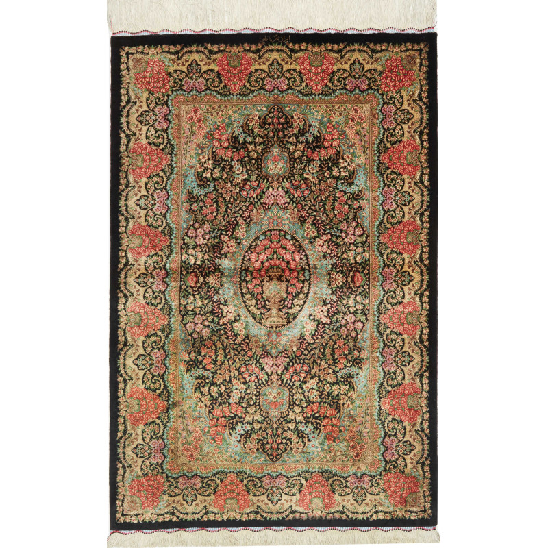 Tappeto Ghom Seta Persia 80x120 Nero Rosa Coral
