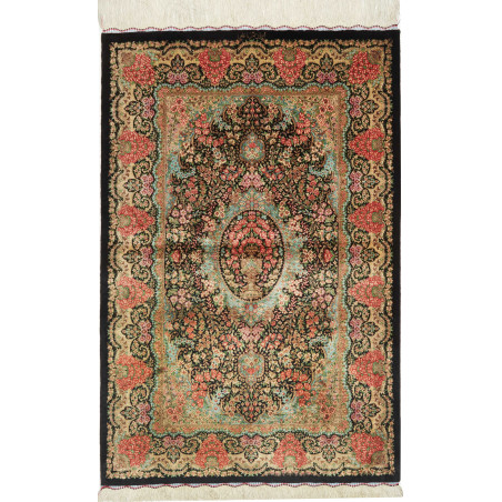 Tappeto Ghom Seta Persia 80x120 Nero Rosa Coral