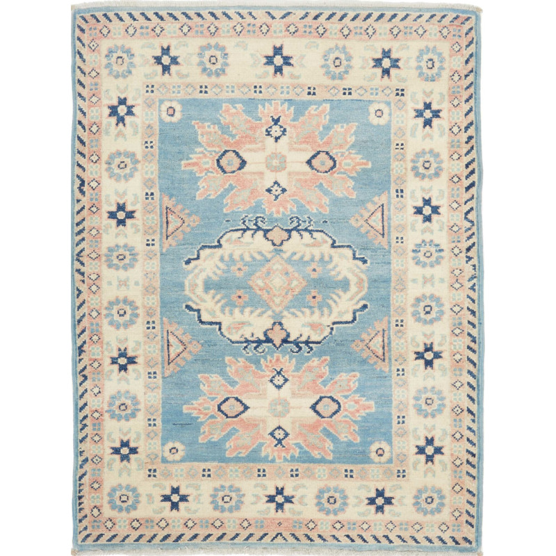 Tappeto Kazak Afghanistan 84x110 Azzurro Crema