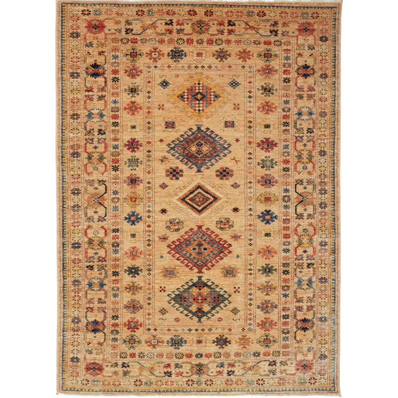 Tappeto Kazak Fine Pakistan 150x209 Beige Rosso