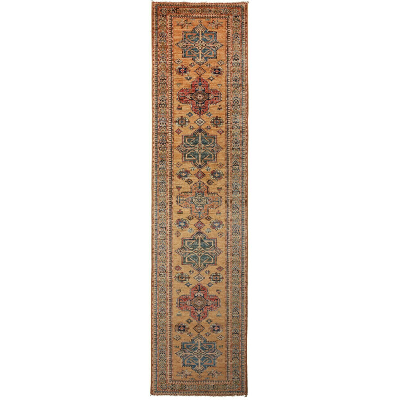 Tappeto Kazak Fine Pakistan 74x303 Ocra Blu Pet