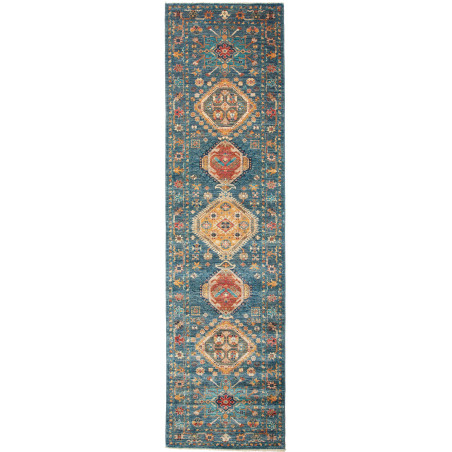 Tappeto Tribal Pakistan 80x298 Blu Petrolio Ara
