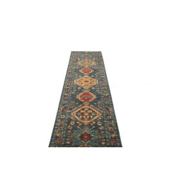 Tappeto Tribal Pakistan 80x298 Blu Petrolio Ara