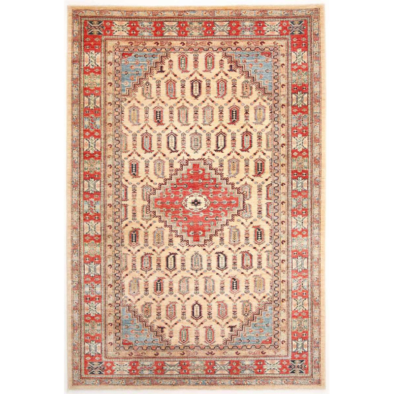 Rug Kazak Fine Pakistan 206x299 Cream Red Blue