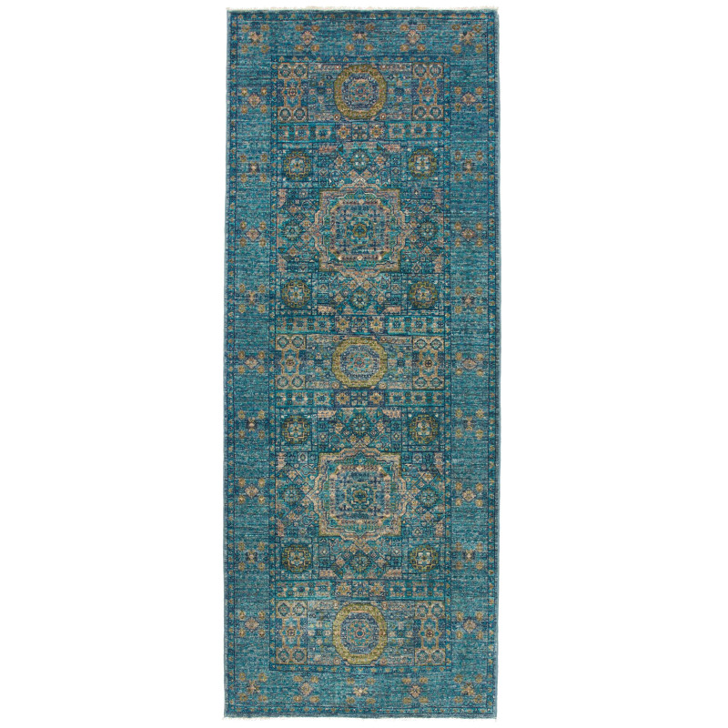 Tappeto Mamlouk Pakistan 79x208 Blu Petrolio Or
