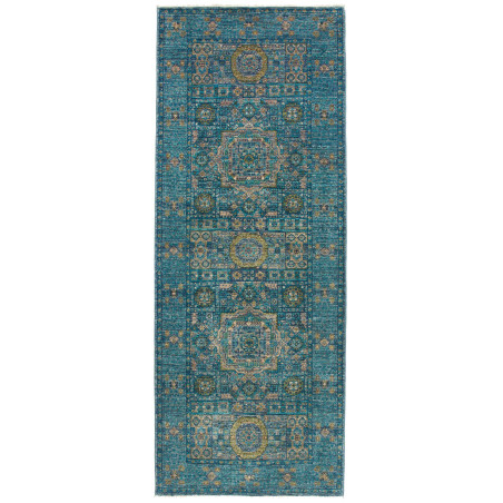Tappeto Mamlouk Pakistan 79x208 Blu Petrolio Or