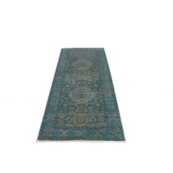 Tappeto Mamlouk Pakistan 79x208 Blu Petrolio Or