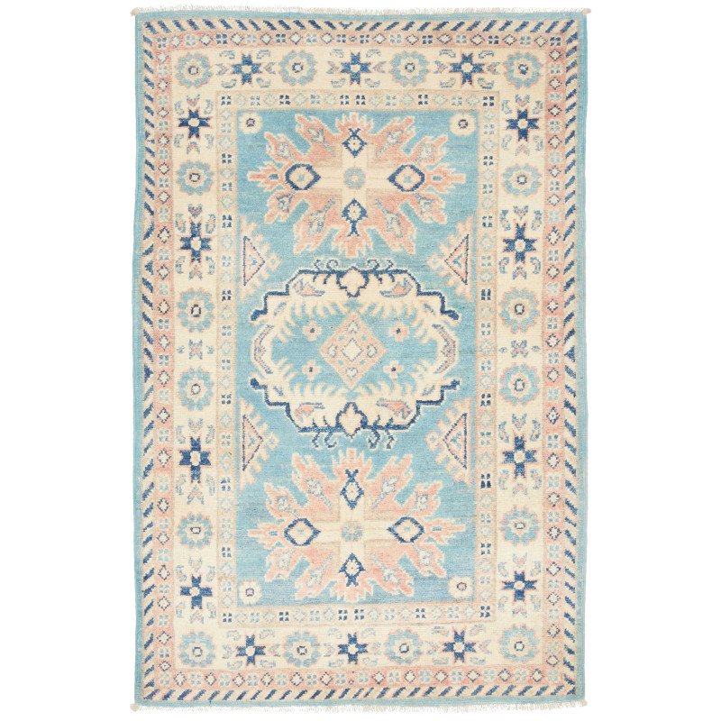 Tappeto Kazak Afghanistan 83x126 Azzurro Crema