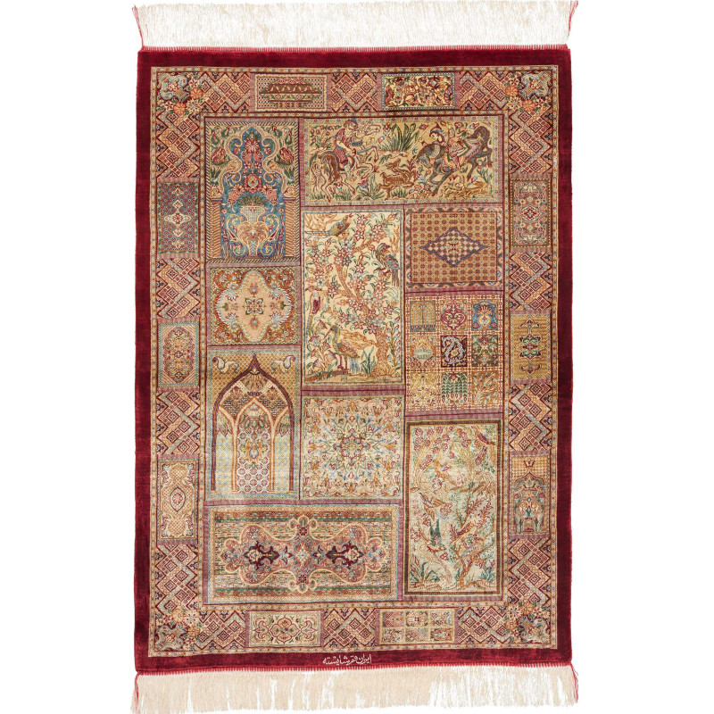 Tappeto Ghom Seta Persia 82x117 Rosso Bordeaux