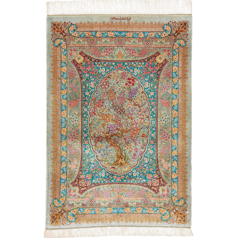 Tappeto Ghom Seta Persia 80x117 Verde Acqua Ver