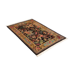 Tappeto Ghom Seta Persia 100x148 Nero Oro Rosso