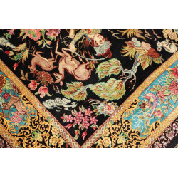 Tappeto Ghom Seta Persia 100x148 Nero Oro Rosso