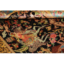 Tappeto Ghom Seta Persia 100x148 Nero Oro Rosso