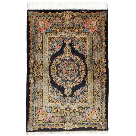 Tappeto Ghom Seta Persia 100x150 Nero Oro Rosa
