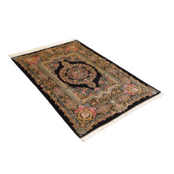 Tappeto Ghom Seta Persia 100x150 Nero Oro Rosa