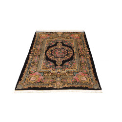 Tappeto Ghom Seta Persia 100x150 Nero Oro Rosa