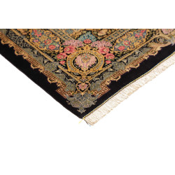 Tappeto Ghom Seta Persia 100x150 Nero Oro Rosa