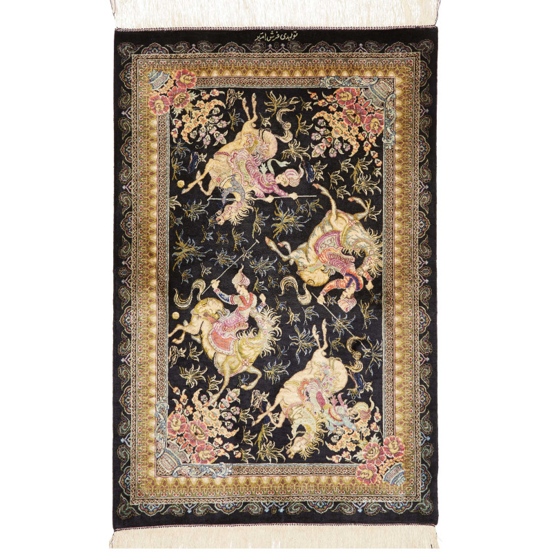 Tappeto Ghom Seta Persia 60x92 Nero Oro Beige R