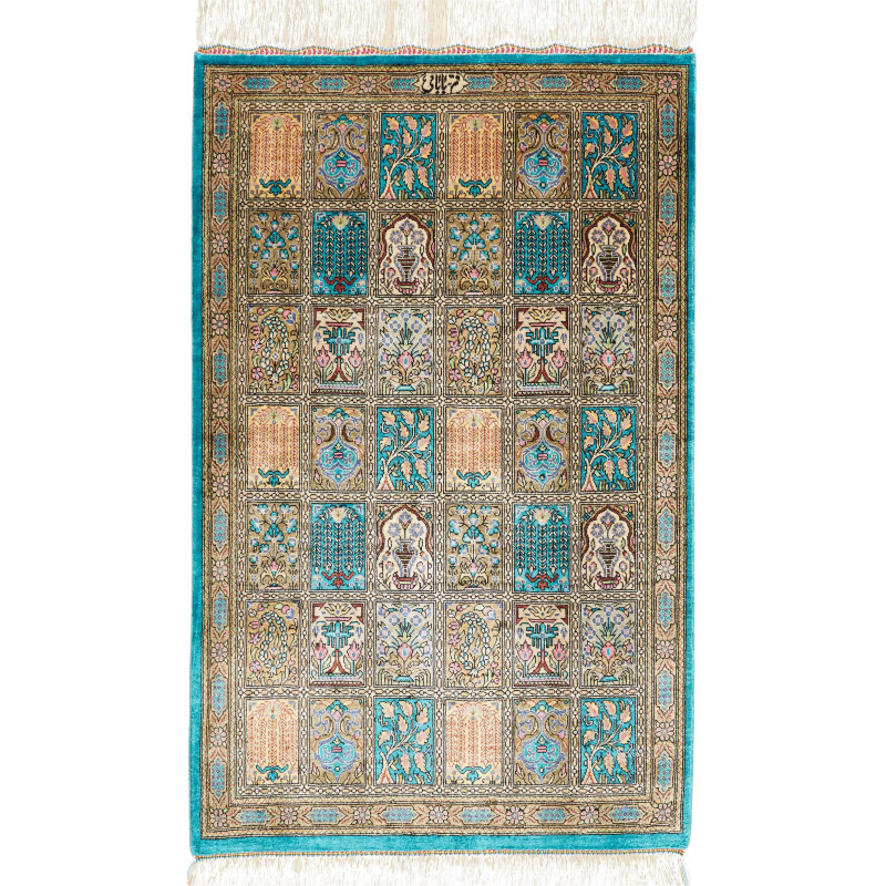 Tappeto Ghom Seta Persia 56x90 Turchese Beige O