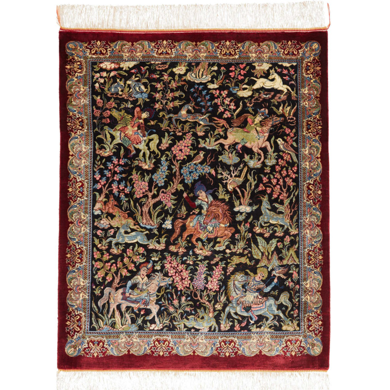 Tappeto Ghom Seta Persia 69x89 Nero Bordeaux Bl