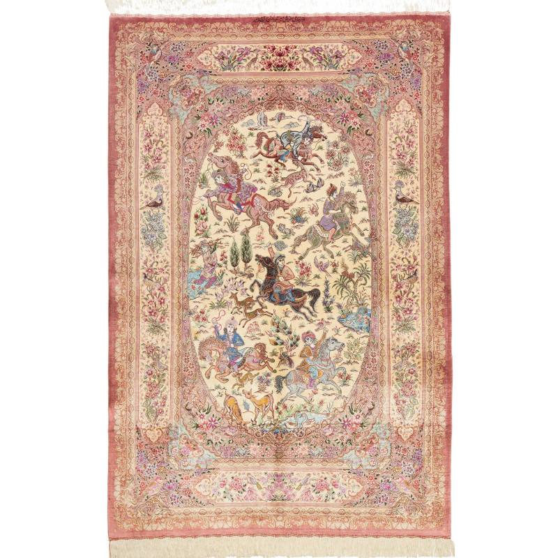 Tappeto Ghom Seta Persia 130x198 Rosa Antico Cr