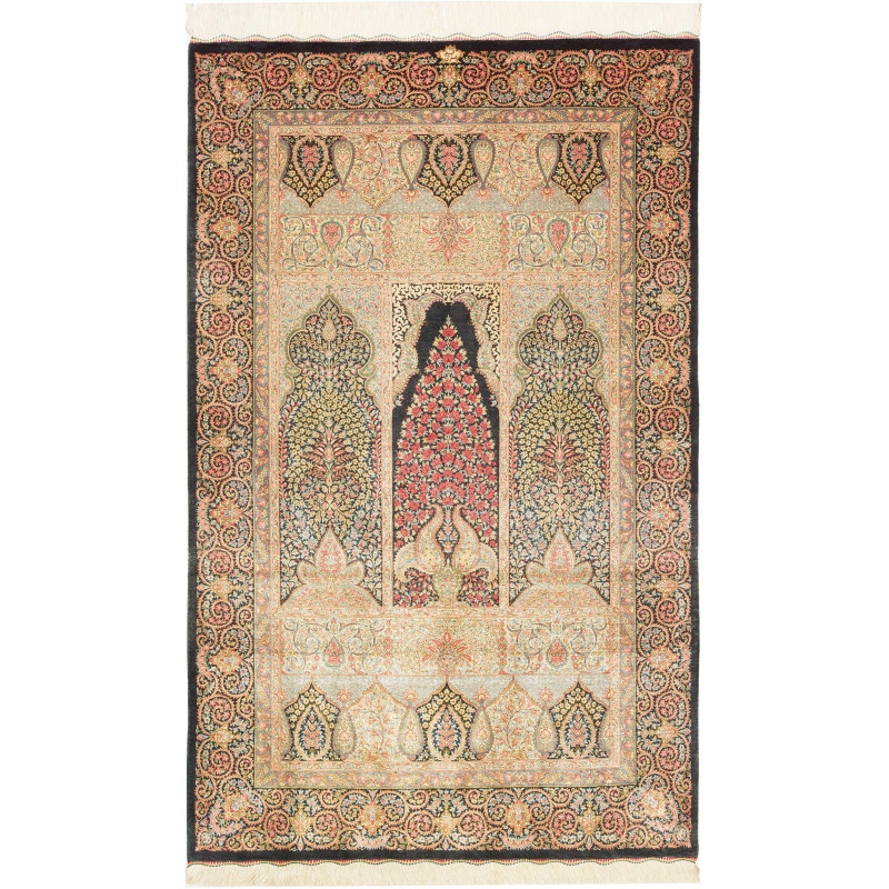 Tappeto Ghom Seta Persia 98x158 Nero Beige Oro