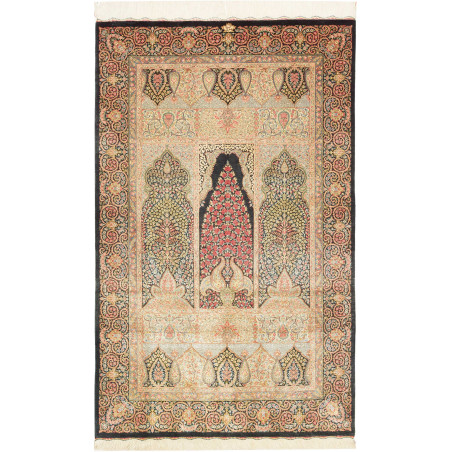 Tappeto Ghom Seta Persia 98x158 Nero Beige Oro
