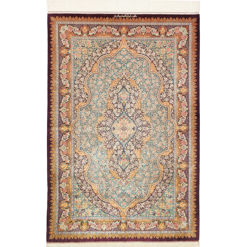 Tappeto Ghom Seta Persia 102x153 Verde Acqua Bo