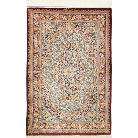 Tappeto Ghom Seta Persia 102x153 Verde Acqua Bo