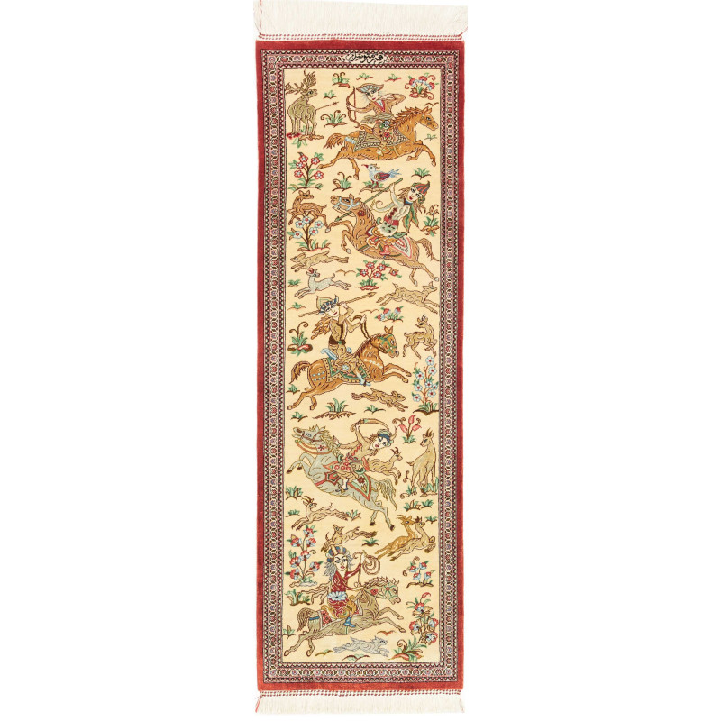 Tappeto Ghom Seta Persia 38x130 Crema Rosso Mar