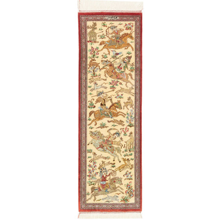 Tappeto Ghom Seta Persia 38x130 Crema Rosso Mar