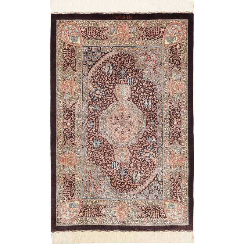 Tappeto Ghom Seta Persia 80x122 Marrone Scuro B