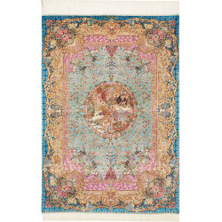 Tappeto Ghom Seta Persia 82x120 Turchese Blu Or