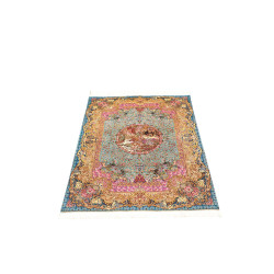 Tappeto Ghom Seta Persia 82x120 Turchese Blu Or