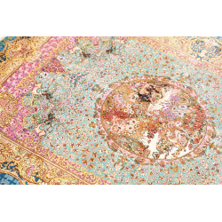 Tappeto Ghom Seta Persia 82x120 Turchese Blu Or