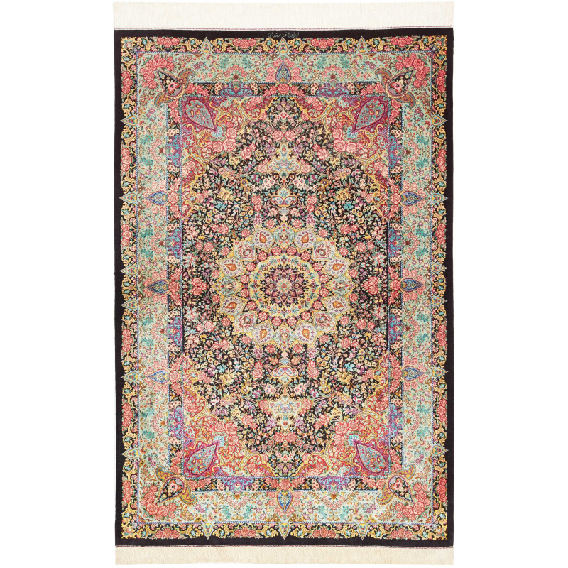 Tappeto Ghom Seta Persia 100x155 Nero Rosa Cipr
