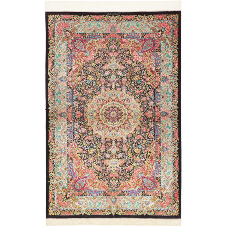 Tappeto Ghom Seta Persia 100x155 Nero Rosa Cipr