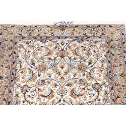 Tappeto Ghom Seta Persia 58x83 Avorio Blu Pesca