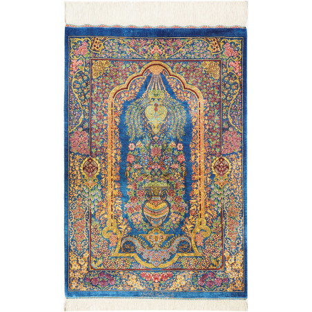 Tappeto Ghom Seta Persia 59x90 Blu Zaffiro Oro
