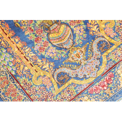 Tappeto Ghom Seta Persia 59x90 Blu Zaffiro Oro