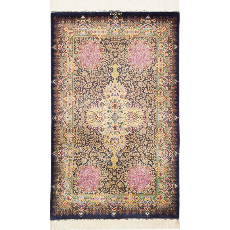 Tappeto Ghom Seta Persia 78x128 Blu Notte Oro R