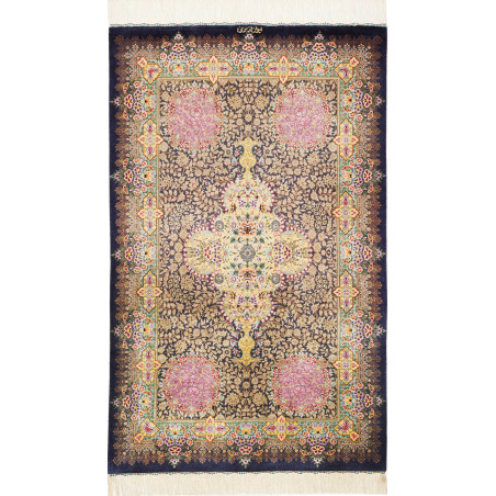 Tappeto Ghom Seta Persia 78x128 Blu Notte Oro R