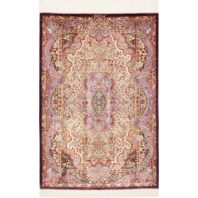 Tappeto Ghom Seta Persia 80x121 Crema Viola Bor