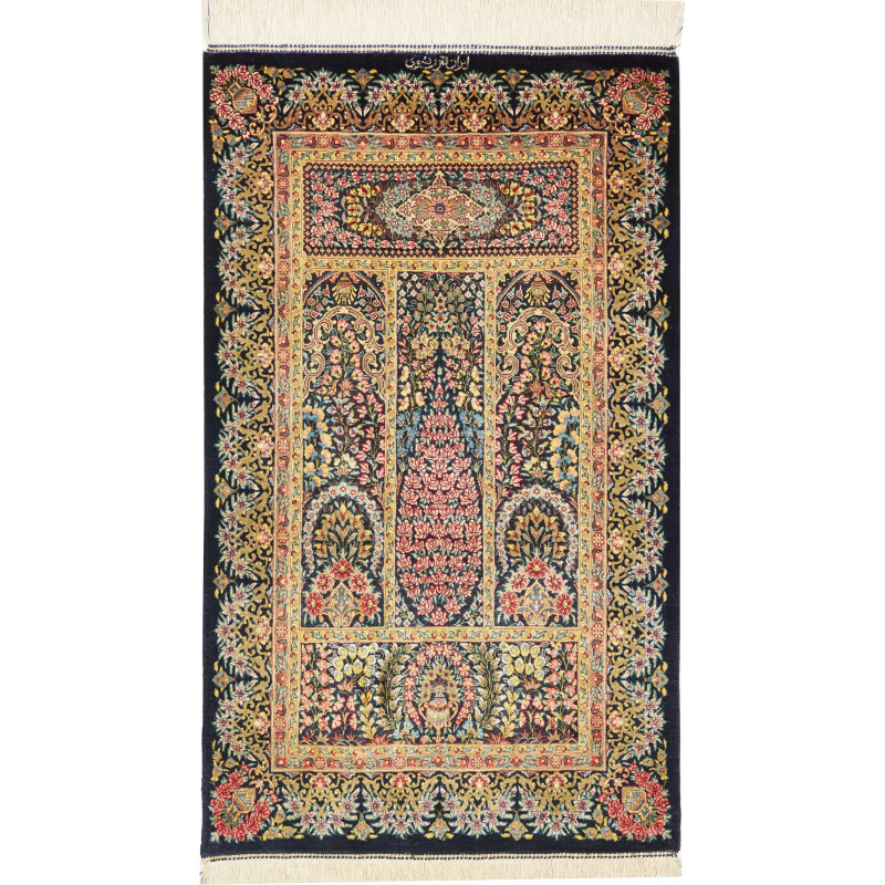 Tappeto Ghom Seta Persia 57x97 Blu Notte Oro An