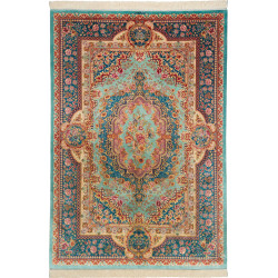 Tappeto Ghom Seta Persia 159x233 Turchese Rosso
