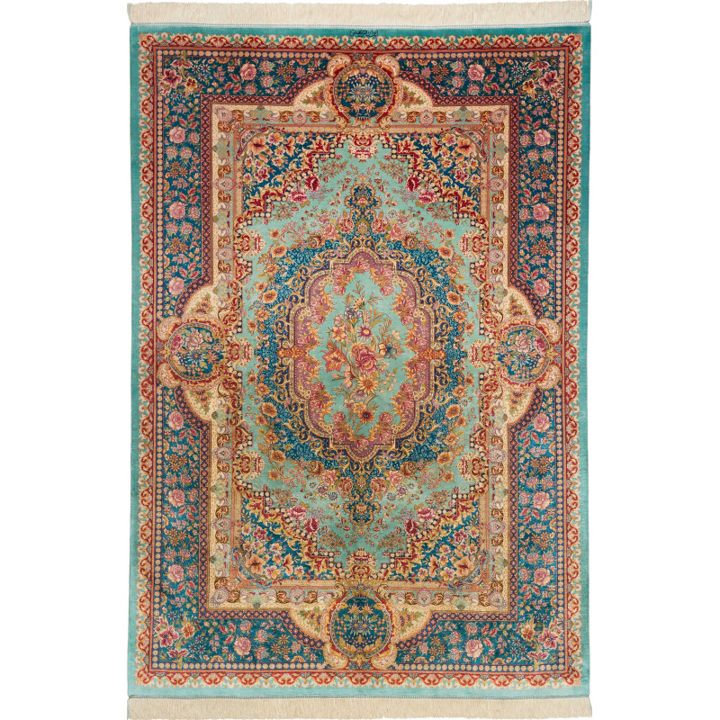 Tappeto Ghom Seta Persia 159x233 Turchese Rosso